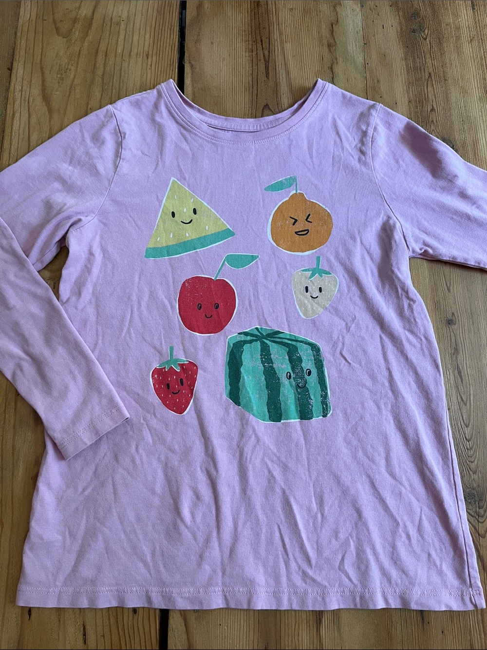 TEA COLLECTION 10 Pink Fruit Face Graphic Tee Long Sleeve